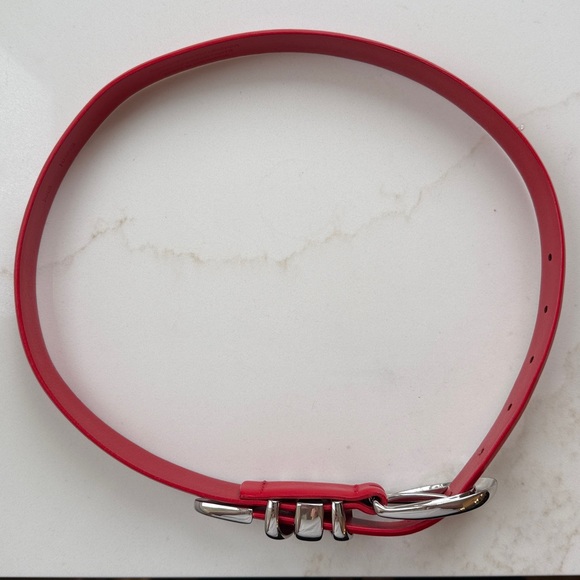 Madewell Red Leather Belt with Silver Buckle - Picture 4 of 4